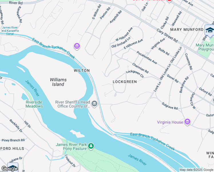 map of restaurants, bars, coffee shops, grocery stores, and more near 5 Mary View Drive in Richmond