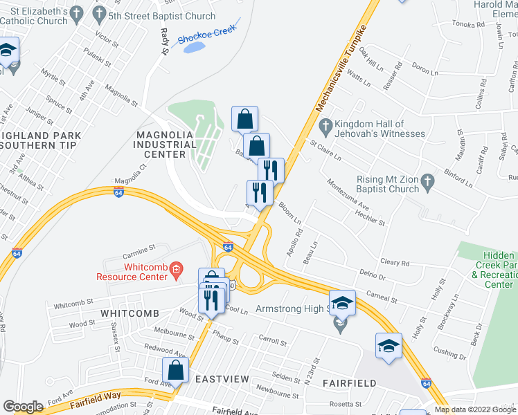 map of restaurants, bars, coffee shops, grocery stores, and more near 2310 Mechanicsville Turnpike in Richmond
