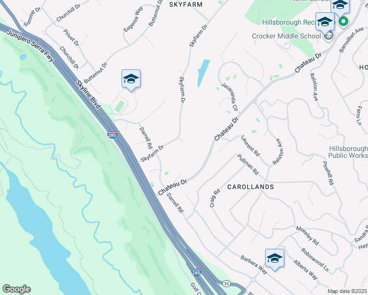 map of restaurants, bars, coffee shops, grocery stores, and more near 20 Pine Court in Hillsborough