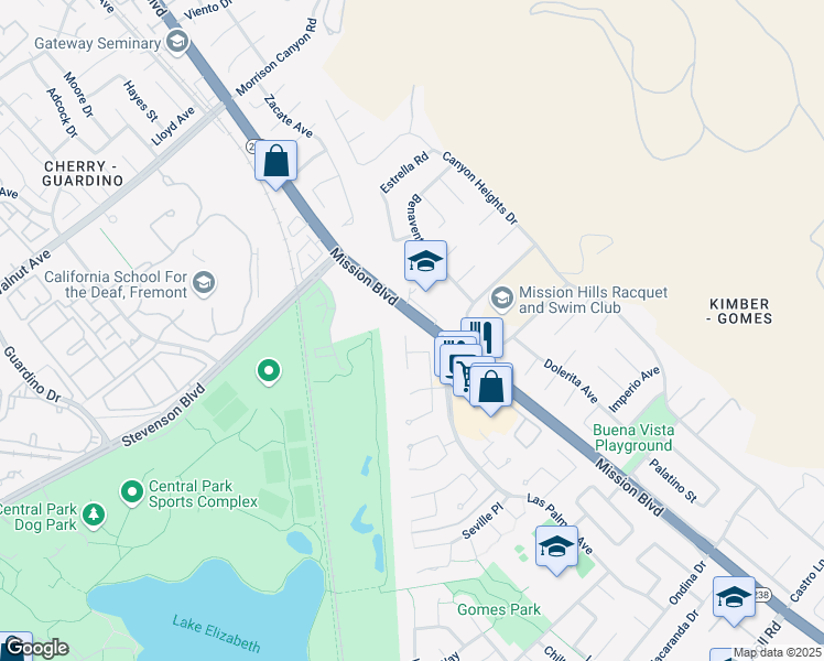 map of restaurants, bars, coffee shops, grocery stores, and more near 39830 San Moreno Court in Fremont