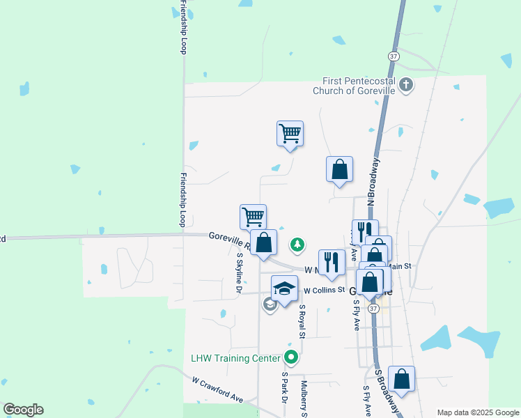 map of restaurants, bars, coffee shops, grocery stores, and more near 455-699 N Ferne Clyffe Rd in Goreville