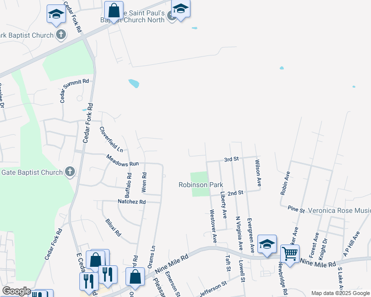 map of restaurants, bars, coffee shops, grocery stores, and more near 441 Westover Pines Drive in Richmond