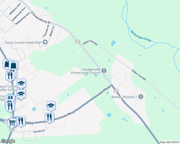 map of restaurants, bars, coffee shops, grocery stores, and more near 1599 Campbellsville Road in Hodgenville
