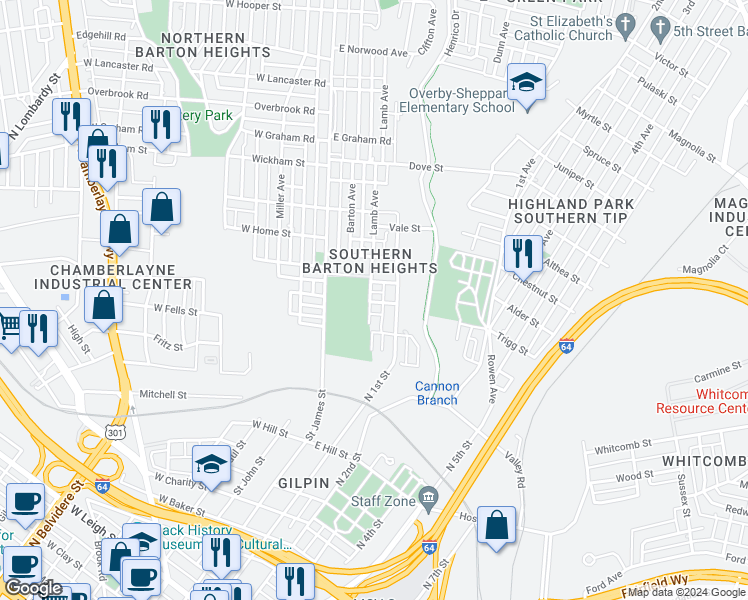 map of restaurants, bars, coffee shops, grocery stores, and more near 200 Wellford Street in Richmond