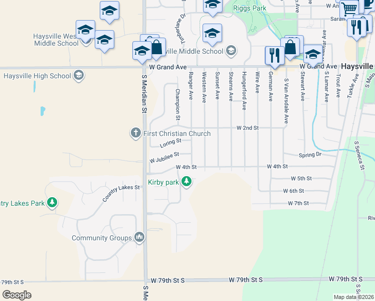 map of restaurants, bars, coffee shops, grocery stores, and more near 351 Ranger St in Haysville