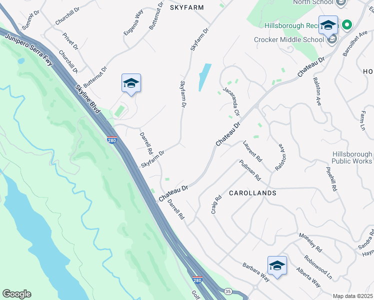 map of restaurants, bars, coffee shops, grocery stores, and more near 20 Pine Court in Hillsborough