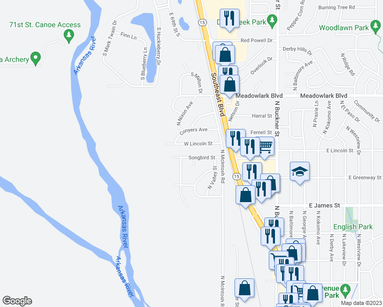 map of restaurants, bars, coffee shops, grocery stores, and more near 500 Songbird Street in Derby