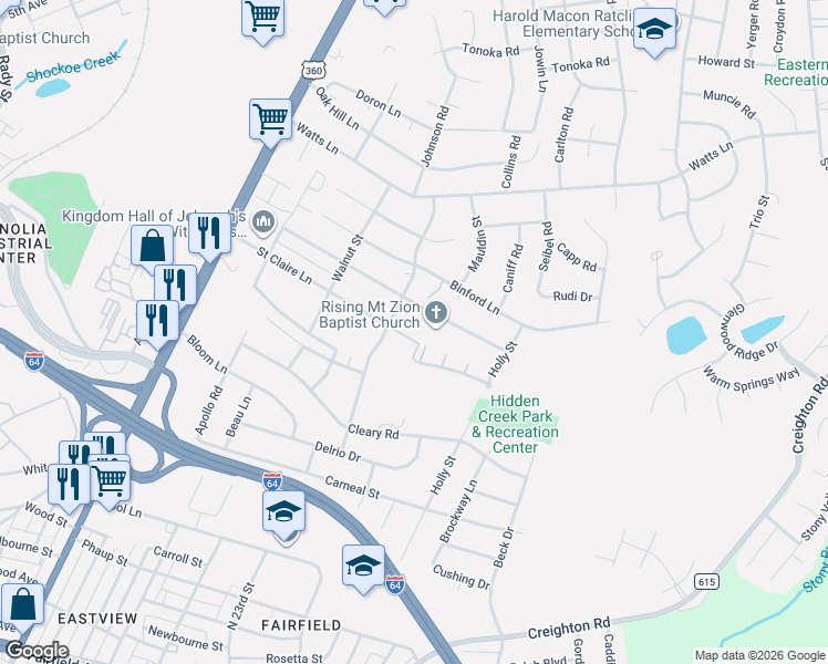 map of restaurants, bars, coffee shops, grocery stores, and more near 2715 Hollybrook Ridge Court in Richmond