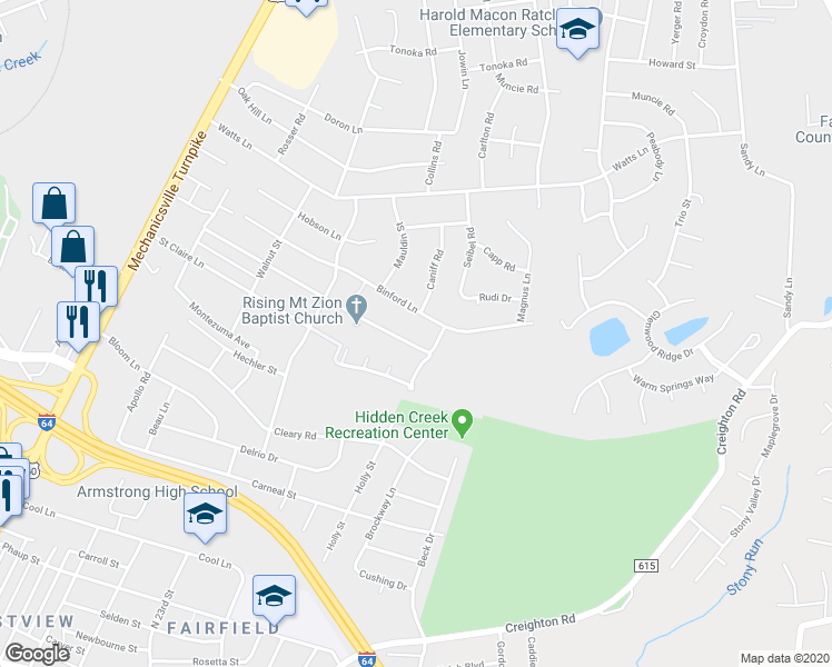 map of restaurants, bars, coffee shops, grocery stores, and more near 2156 Elkridge Lane in Richmond