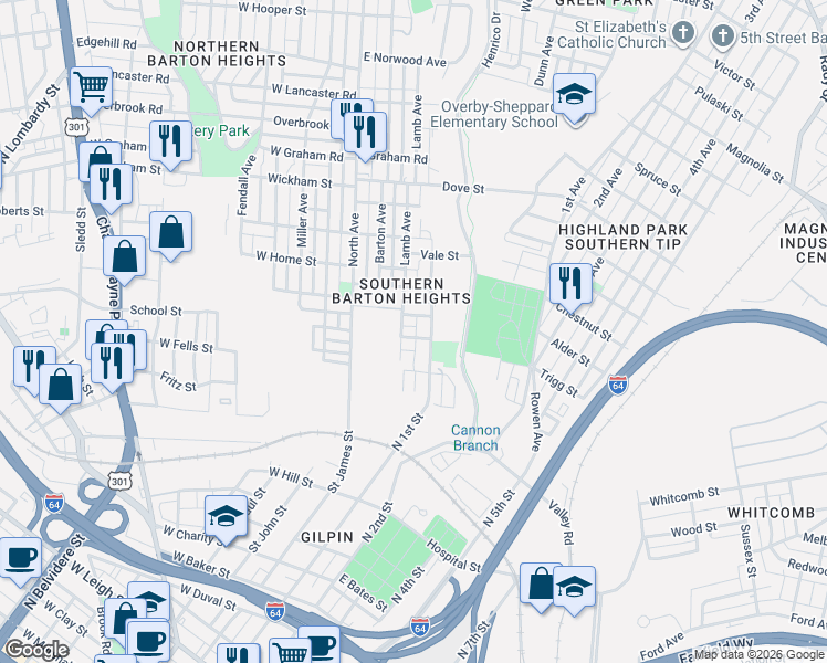 map of restaurants, bars, coffee shops, grocery stores, and more near 200 Wellford Street in Richmond