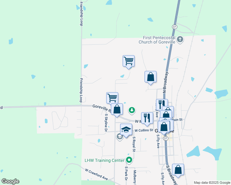 map of restaurants, bars, coffee shops, grocery stores, and more near 455-699 N Ferne Clyffe Rd in Goreville