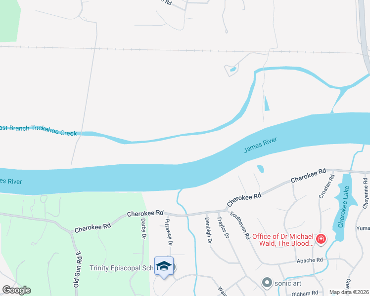 map of restaurants, bars, coffee shops, grocery stores, and more near 10675 Cherokee Road in Richmond