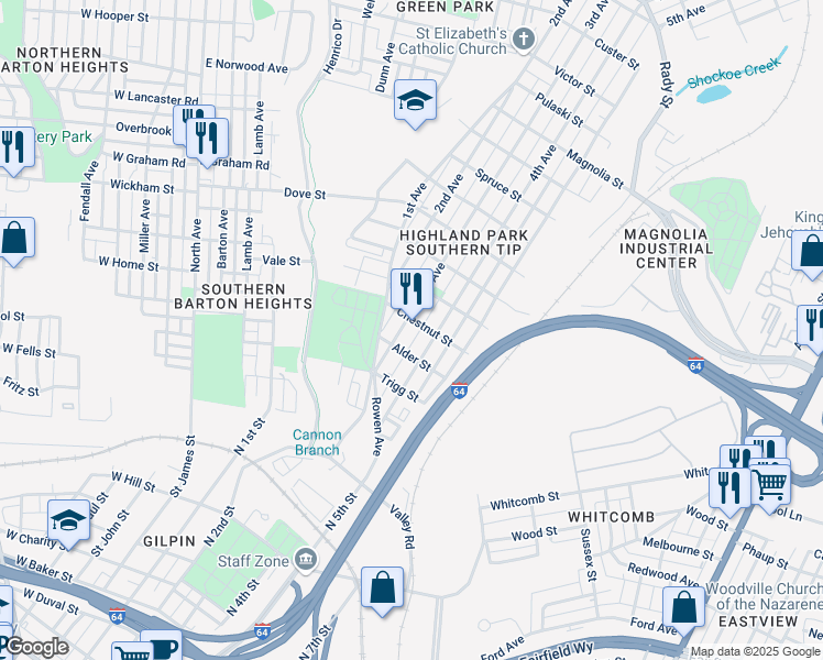 map of restaurants, bars, coffee shops, grocery stores, and more near 1813 3rd Avenue in Richmond