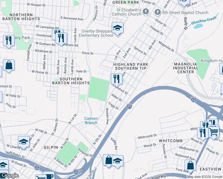 map of restaurants, bars, coffee shops, grocery stores, and more near 1801 3rd Avenue in Richmond