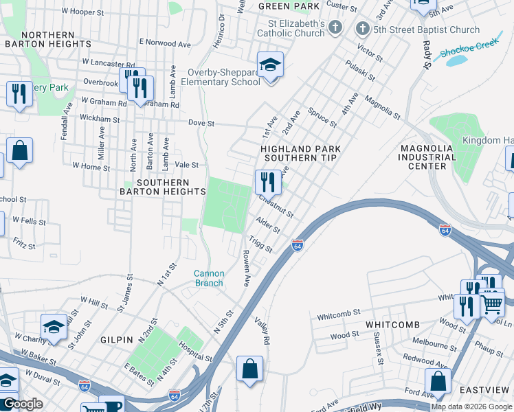 map of restaurants, bars, coffee shops, grocery stores, and more near 1801 3rd Avenue in Richmond