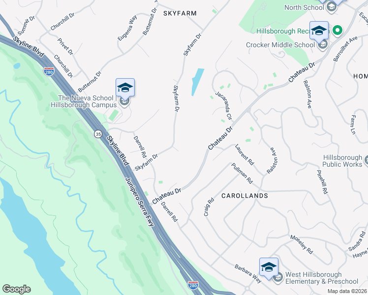 map of restaurants, bars, coffee shops, grocery stores, and more near 15 Pine Court in Hillsborough