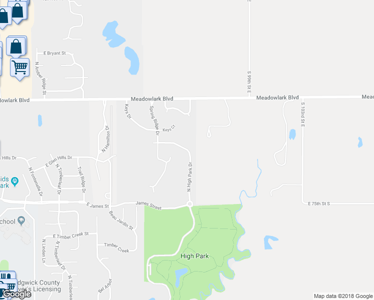 map of restaurants, bars, coffee shops, grocery stores, and more near 2725 East Mason Ridge Drive in Derby