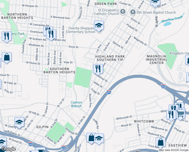 map of restaurants, bars, coffee shops, grocery stores, and more near 1801 3rd Avenue in Richmond