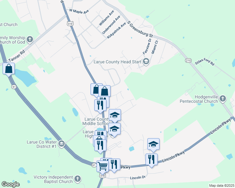 map of restaurants, bars, coffee shops, grocery stores, and more near 304-756 Landmark Drive in Hodgenville