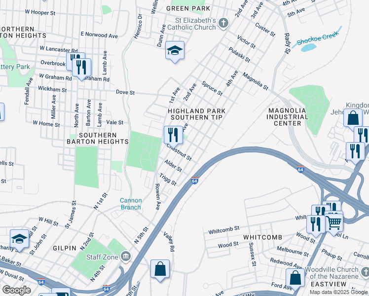 map of restaurants, bars, coffee shops, grocery stores, and more near 1906 4th Avenue in Richmond