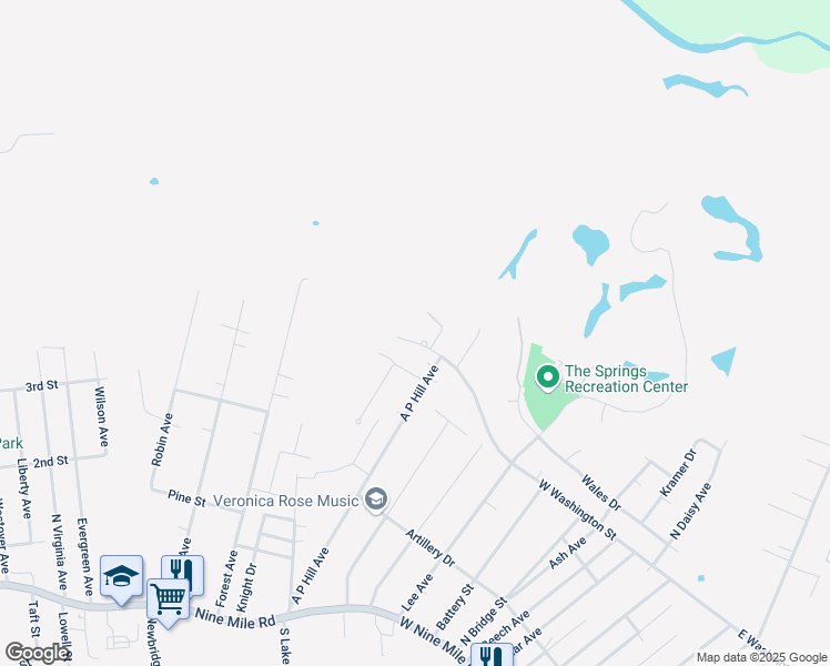 map of restaurants, bars, coffee shops, grocery stores, and more near 1208 Mary Washington Street in Highland Springs