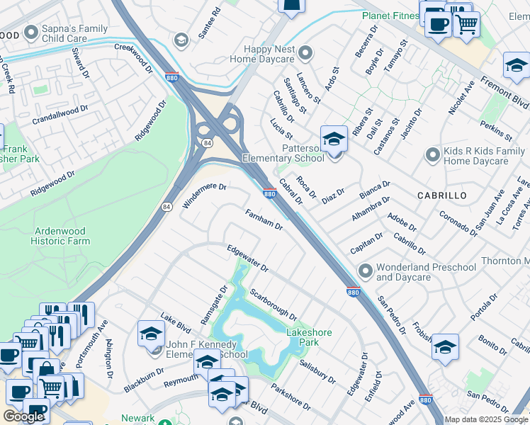 map of restaurants, bars, coffee shops, grocery stores, and more near 4854 Humber Place in Newark