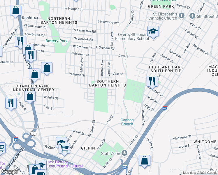 map of restaurants, bars, coffee shops, grocery stores, and more near 200 Minor Street in Richmond