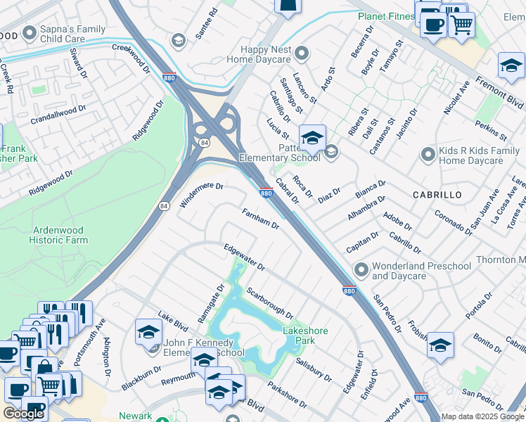 map of restaurants, bars, coffee shops, grocery stores, and more near 4854 Humber Place in Newark