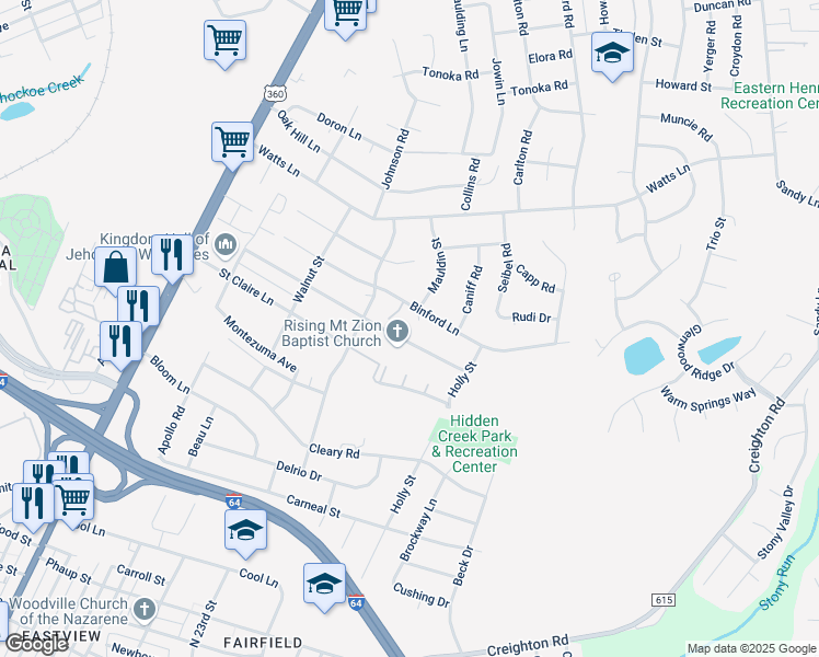 map of restaurants, bars, coffee shops, grocery stores, and more near 2110 Elkridge Lane in Richmond