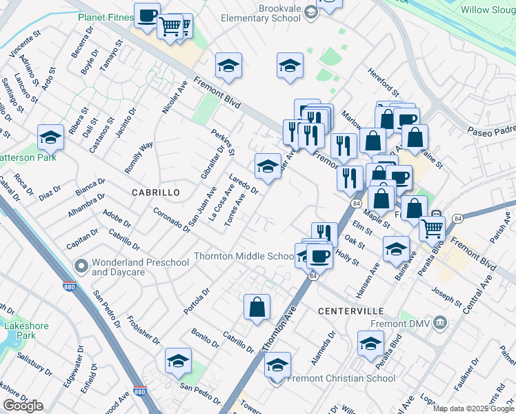 map of restaurants, bars, coffee shops, grocery stores, and more near 4226 Torres Avenue in Fremont