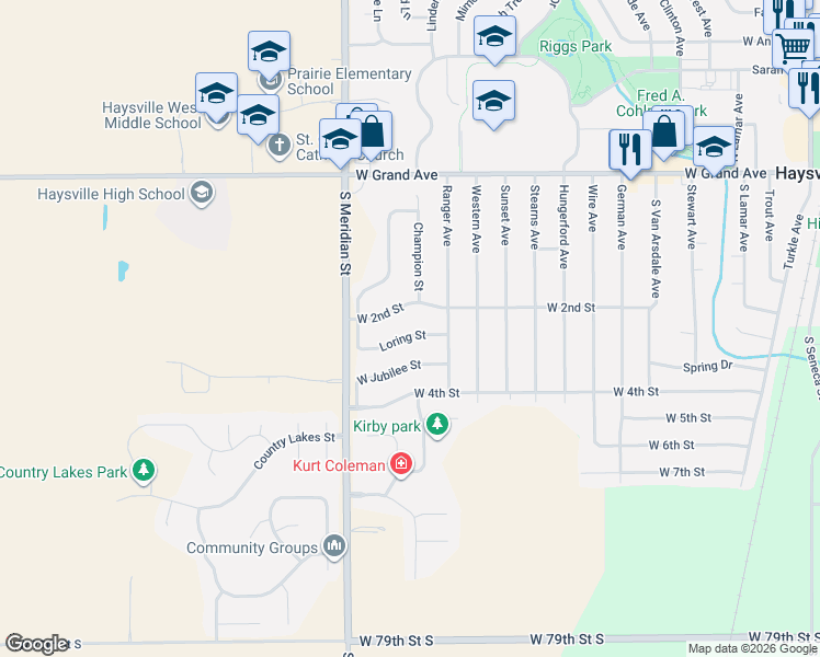 map of restaurants, bars, coffee shops, grocery stores, and more near 1309 W 2nd St in Haysville
