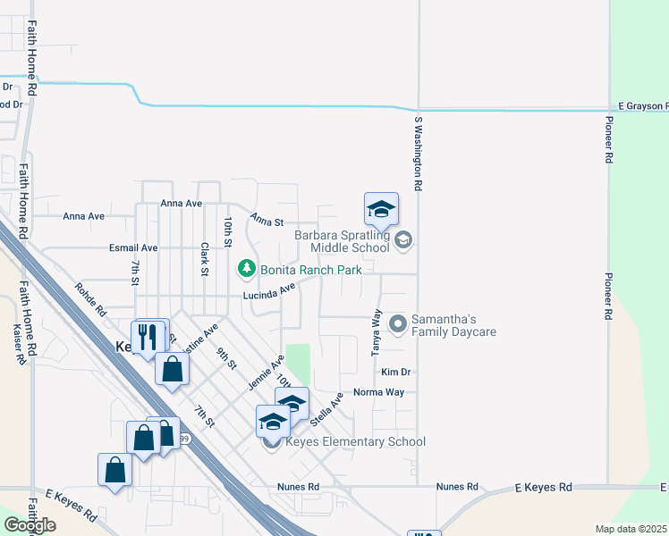 map of restaurants, bars, coffee shops, grocery stores, and more near 4730 Saundra Court in Keyes
