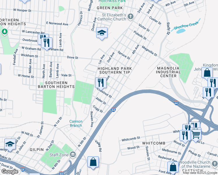 map of restaurants, bars, coffee shops, grocery stores, and more near 2001 3rd Avenue in Richmond
