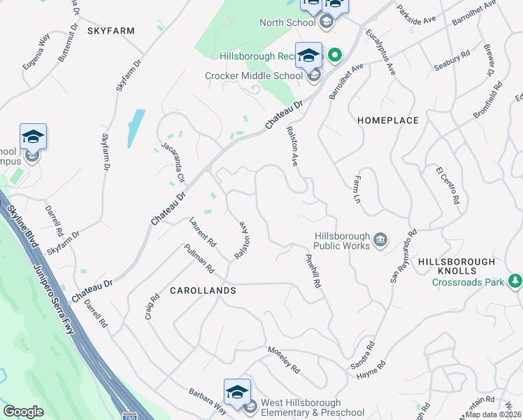 map of restaurants, bars, coffee shops, grocery stores, and more near 145 Pinehill Road in Hillsborough