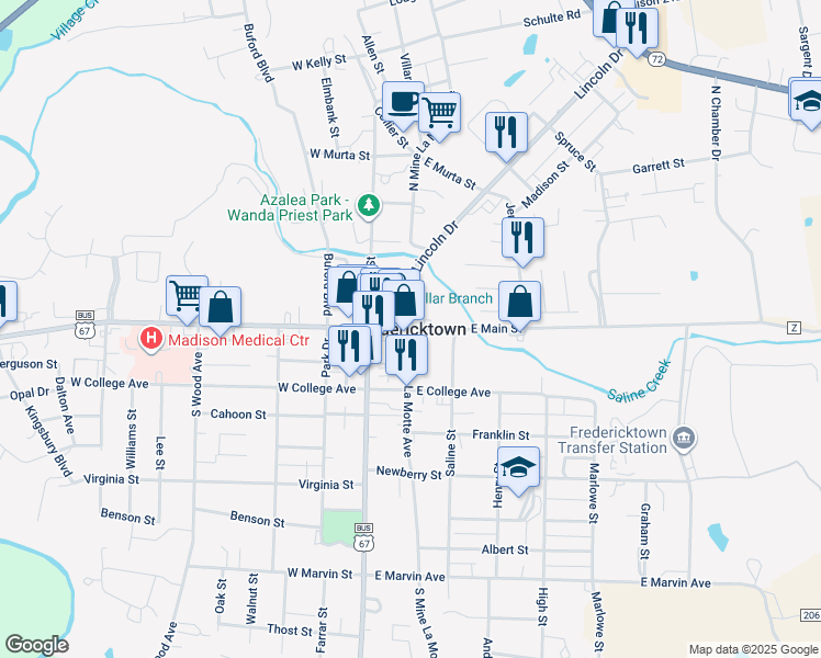 map of restaurants, bars, coffee shops, grocery stores, and more near in Fredericktown