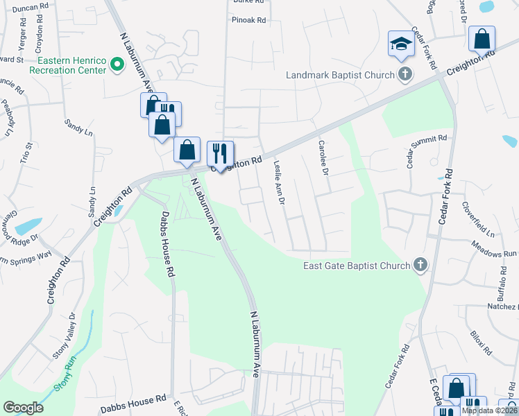 map of restaurants, bars, coffee shops, grocery stores, and more near 3907 Dominion Townes Circle in Richmond