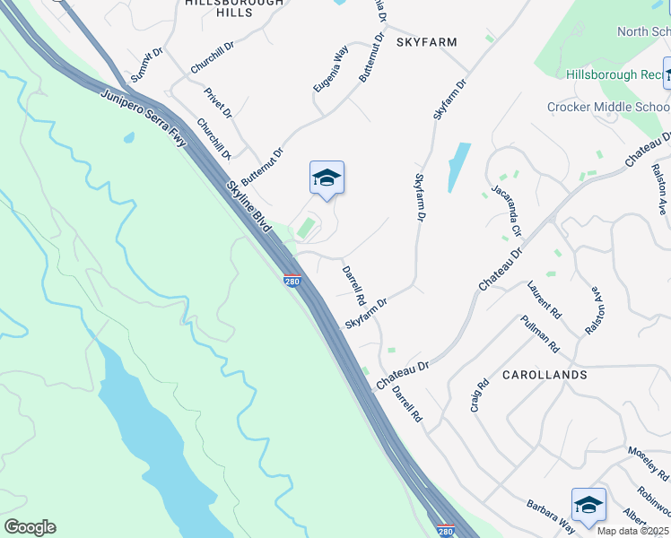 map of restaurants, bars, coffee shops, grocery stores, and more near 855 Darrell Road in Hillsborough