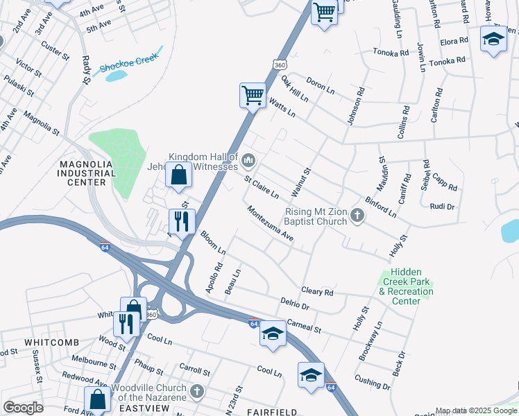map of restaurants, bars, coffee shops, grocery stores, and more near 104 Montezuma Avenue in Richmond