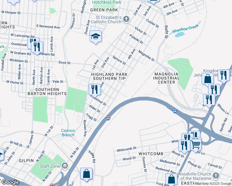 map of restaurants, bars, coffee shops, grocery stores, and more near 2014 5th Avenue in Richmond