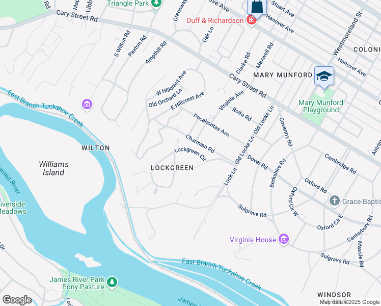 map of restaurants, bars, coffee shops, grocery stores, and more near 4805 Lockgreen Circle in Richmond