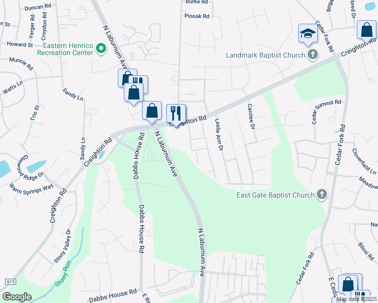 map of restaurants, bars, coffee shops, grocery stores, and more near 4002 Dominion Townes Circle in Richmond
