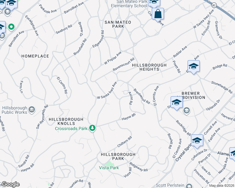 map of restaurants, bars, coffee shops, grocery stores, and more near 340 Arden Road in Hillsborough