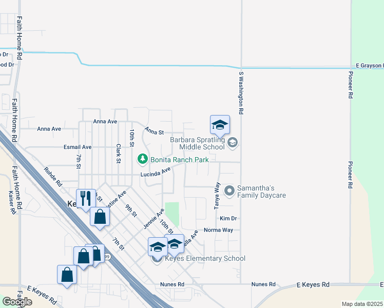 map of restaurants, bars, coffee shops, grocery stores, and more near 4730 Saundra Court in Keyes