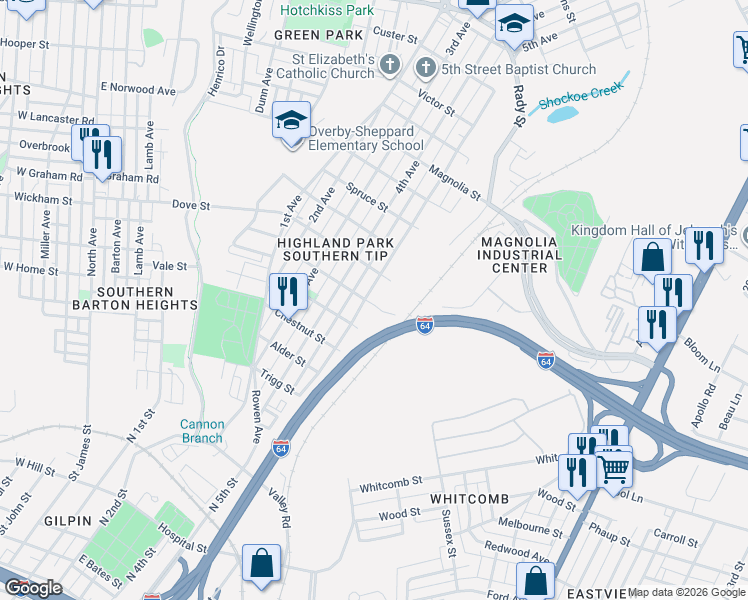 map of restaurants, bars, coffee shops, grocery stores, and more near 2105 5th Avenue in Richmond