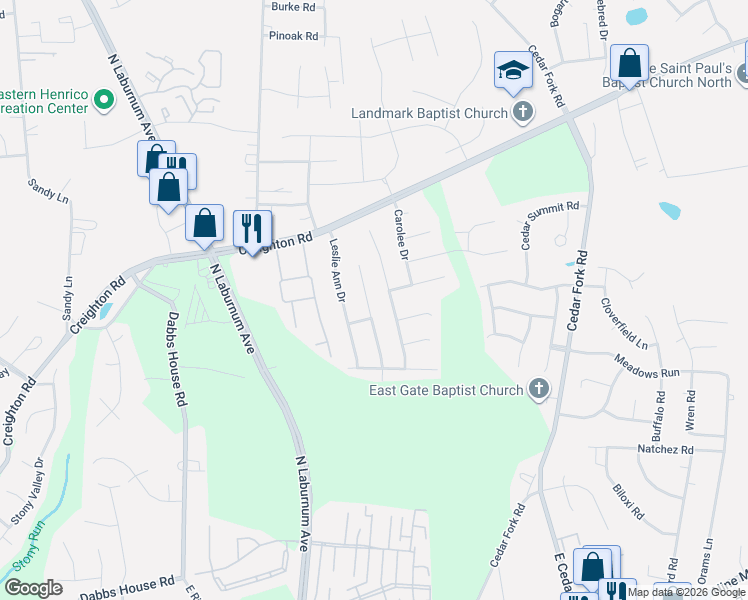 map of restaurants, bars, coffee shops, grocery stores, and more near 1105 Aubuchon Road in Richmond