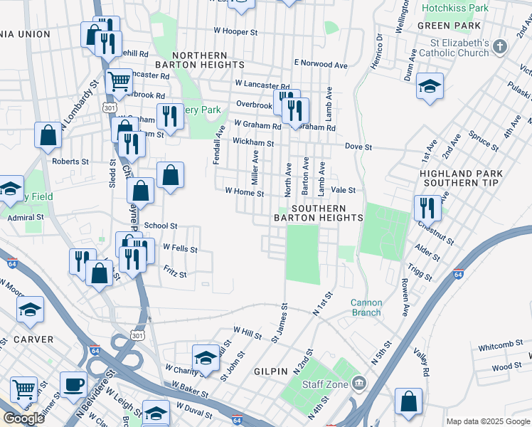 map of restaurants, bars, coffee shops, grocery stores, and more near 1900 Rose Avenue in Richmond