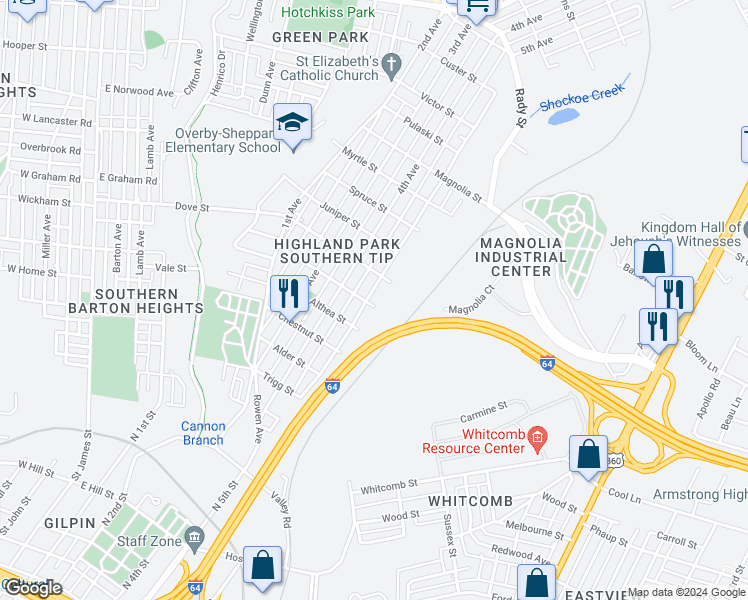 map of restaurants, bars, coffee shops, grocery stores, and more near 2101 5th Avenue in Richmond
