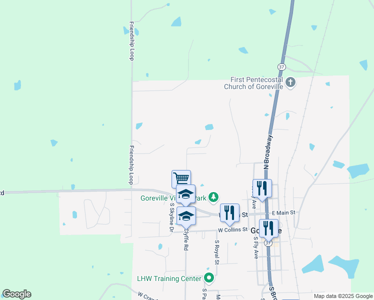map of restaurants, bars, coffee shops, grocery stores, and more near 698 North Ferne Clyffe Road in Goreville