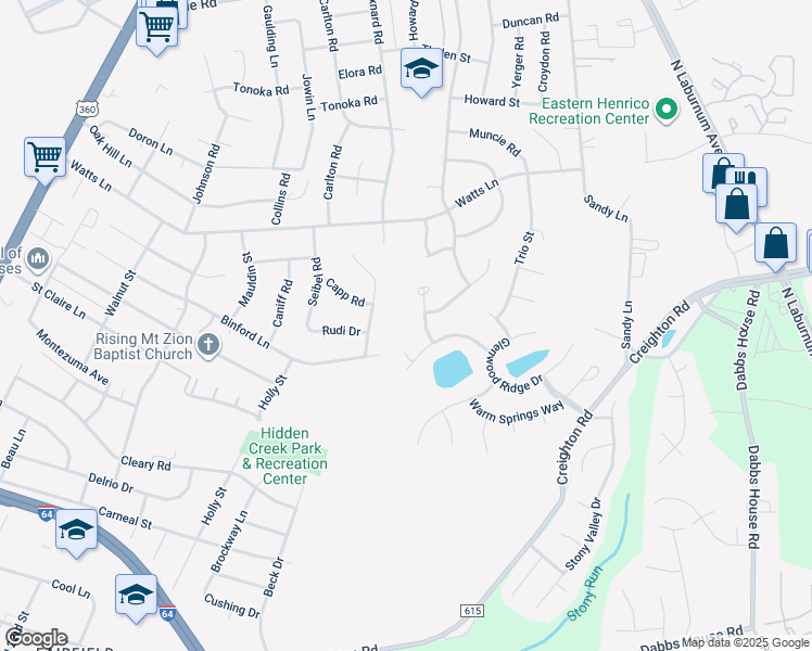 map of restaurants, bars, coffee shops, grocery stores, and more near 1312 Arbor Ridge Lane in Richmond