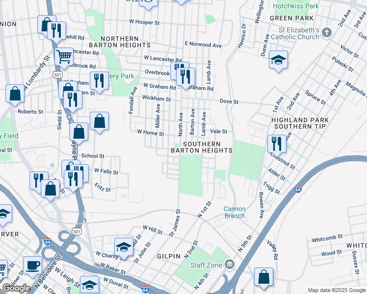 map of restaurants, bars, coffee shops, grocery stores, and more near 3 Poe Street in Richmond